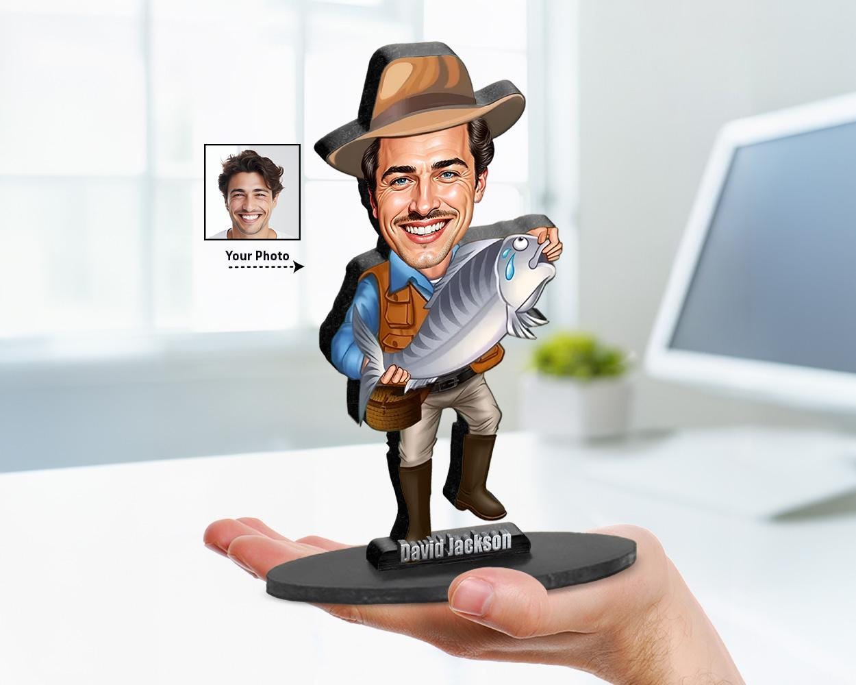 Fisherman Figurine | Custom Fishing Gift from Your Photo | Personalized Angler Figurine, Magnet, Keychain & Car Charm