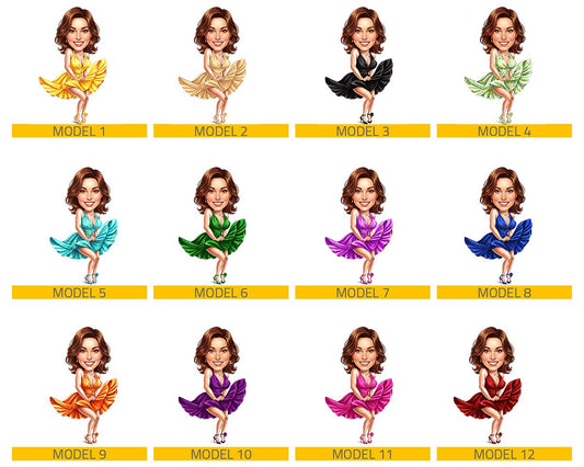 Funny Vintage Diva Figurine | Custom Pin-Up Style Caricature from Your Photo | Personalized Figurine, Magnet, Keychain & Car Charm