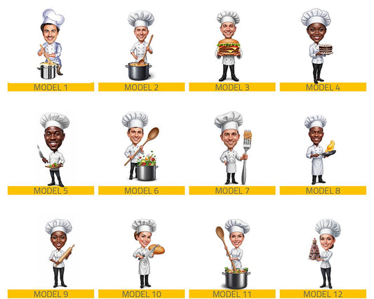 Personalized Male Chef Figurine | Custom Cooking Gift from Photo | Caricature Statue, Magnet, Keychain & Car Charm